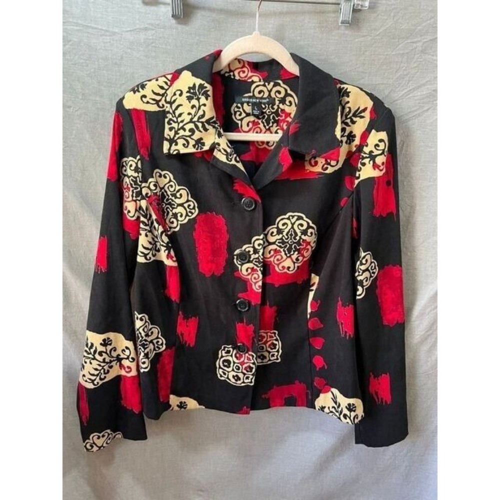 Briggs New York Button Up Shirt Womens Large‎ Black Red Long Sleeve Ladies.